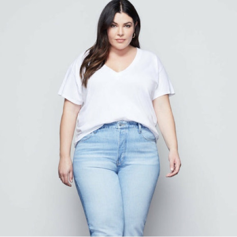 (A5)‎ Good American | Jersey V-Neck Tee | WHITE001, Size 6=3X